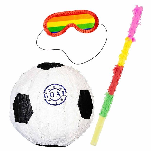 Foto van Pinata van een voetbal set met masker en stok - pinatas