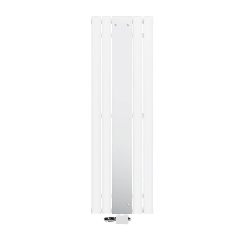 Foto van Platte badkamerradiator met spiegel en universele aansluitset 1600x450 mm wit ml-design