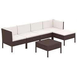 Foto van Vidaxl 6-delige loungeset met kussens poly rattan bruin