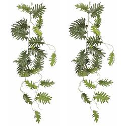 Foto van Mica decoration kunstplant slinger philodendron selloum - 2x - groen - 115 cm - kamerplant snoer - kunstplanten