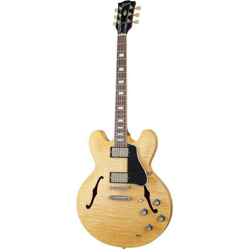 Foto van Gibson original collection es-335 figured antique natural semi-akoestische gitaar met koffer