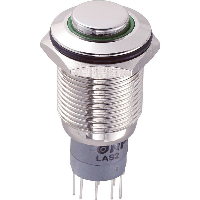 Foto van Tru components 701969 las2gqh-22e/g/12v/n/p vandalismebestendige druktoets 250 v/ac 3 a 2x aan/(aan) moment groen 1 stuk(s)