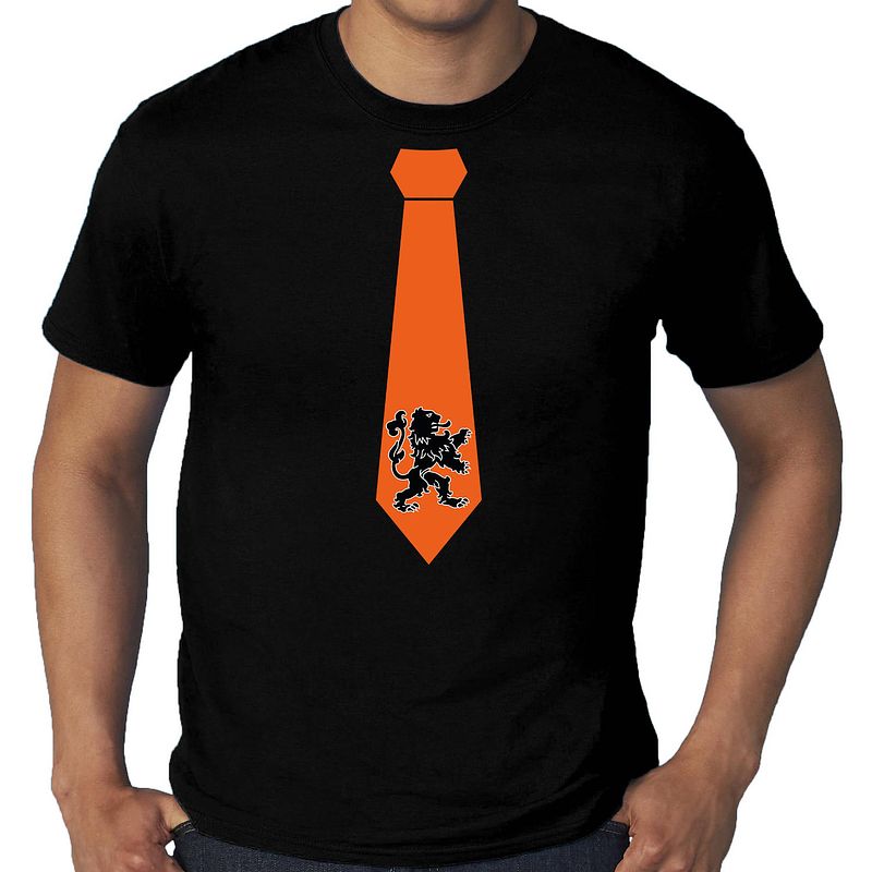 Foto van Grote maten zwart fan shirt / kleding holland oranje leeuw stropdas ek/ wk voor heren 3xl - feestshirts