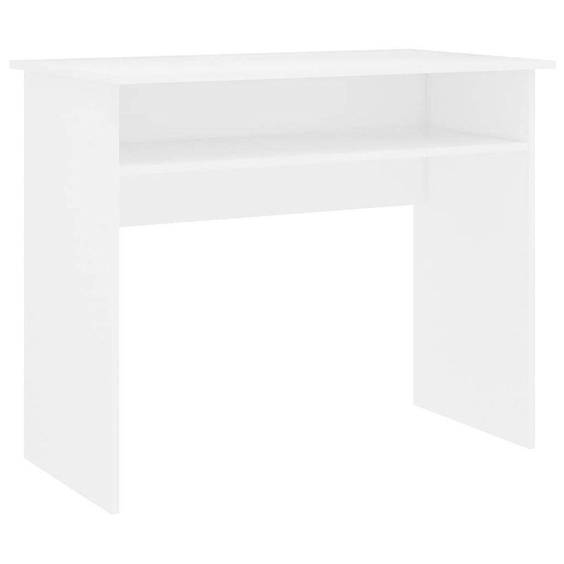 Foto van The living store bureau bureau - 90 x 50 x 74 cm - bewerkt hout - wit - met opbergschap