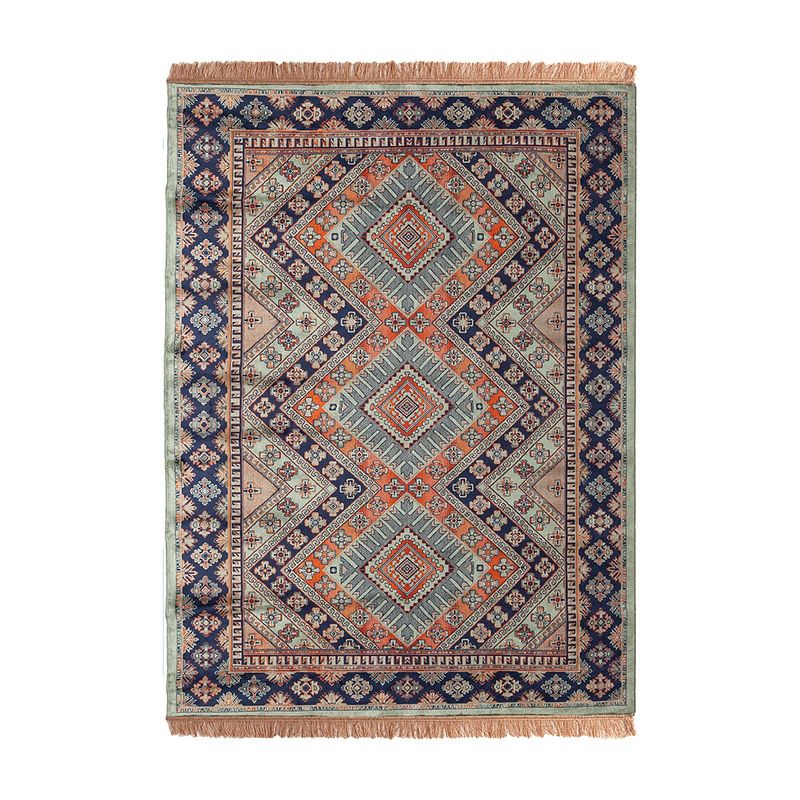 Foto van Vintage vloerkleed khepera groen met franjes- tier - 160 x 230 cm - (m)