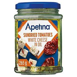 Foto van Apetina witte kaasblokjes in olie met zongedroogde tomaat 265g bij jumbo