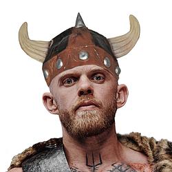 Foto van Viking verkleed helm bruin/beige voor volwassenen - verkleedhoofddeksels