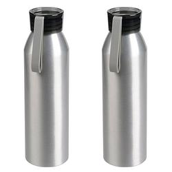 Foto van 2x stuks aluminium waterfles/drinkfles zilver met grijze kunststof schroefdop 650 ml - drinkflessen