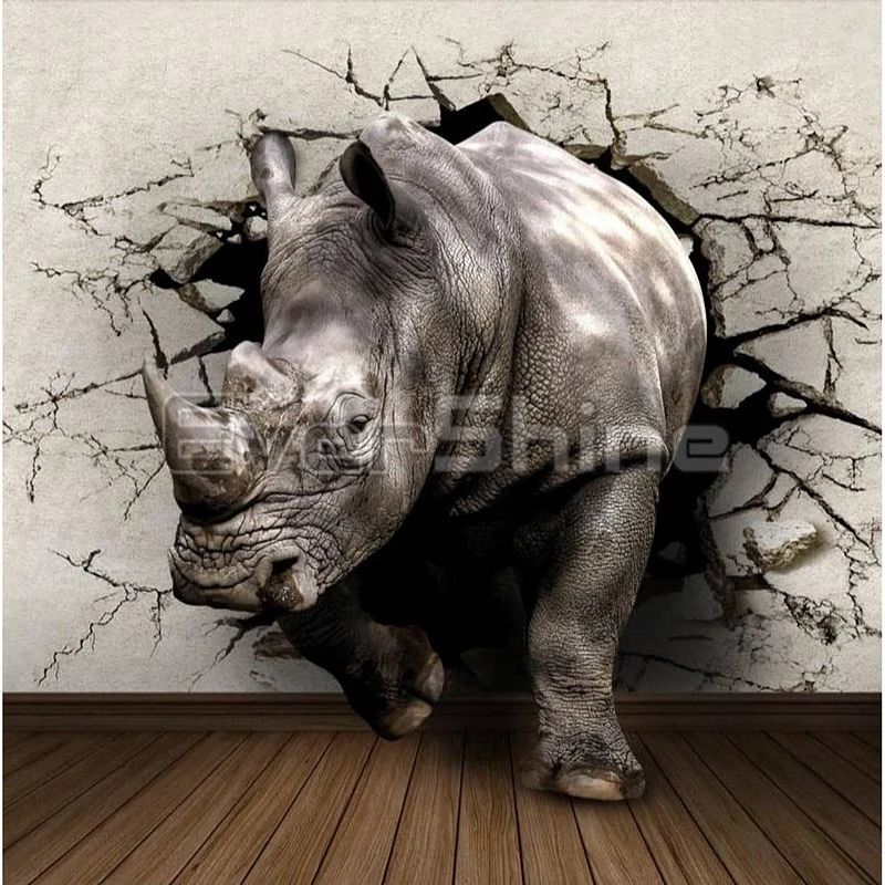 Foto van Evershine diamond painting voor volwassenen neushoorn ta4-3759 vierkante steentjes 30 x 30