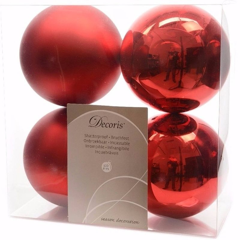 Foto van Ambiance christmas kerstboom decoratie kerstballen 10 cm rood 4 stuks - kerstbal