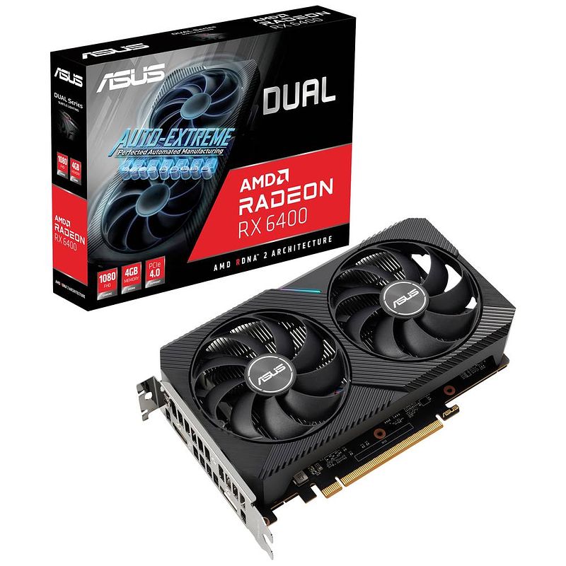 Foto van Asus videokaart amd radeon rx 6400 dual 4 gb gddr6-ram pcie hdmi, displayport