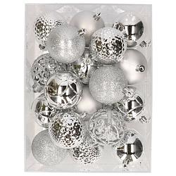 Foto van 37x stuks kunststof kerstballen zilver 6 cm - kerstbal