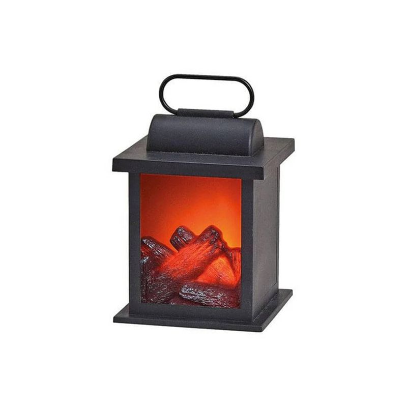 Foto van Sfeerhaard/open haard lantaarn zwart met led verlichting l12 x b18 x h12 cm - lantaarns