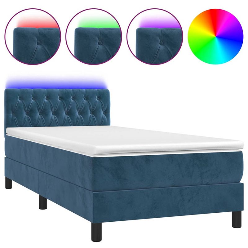 Foto van The living store boxspring donkerblauw 203x100x78/88 cm - met verstelbaar hoofdbord en led