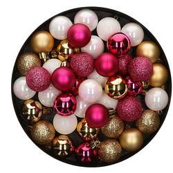 Foto van 42x stuks kunststof kerstballen mix bessen roze/goud/parelmoer wit 3 cm - kerstbal