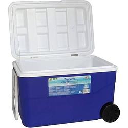 Foto van Gerimport koelbox met wielen 50 liter 64 x 42 cm blauw/wit