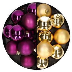 Foto van Kerstballen 24x stuks - mix goud en paars - 6 cm - kunststof - kerstbal