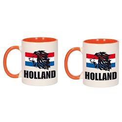 Foto van 2x stuks holland leeuw silhouette mok/ beker oranje wit 300 ml - feest mokken