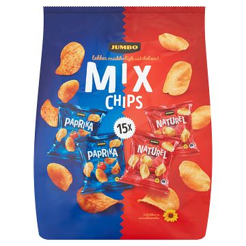 Foto van Jumbo chips uitdeelzakjes paprika & naturel 15 stuks