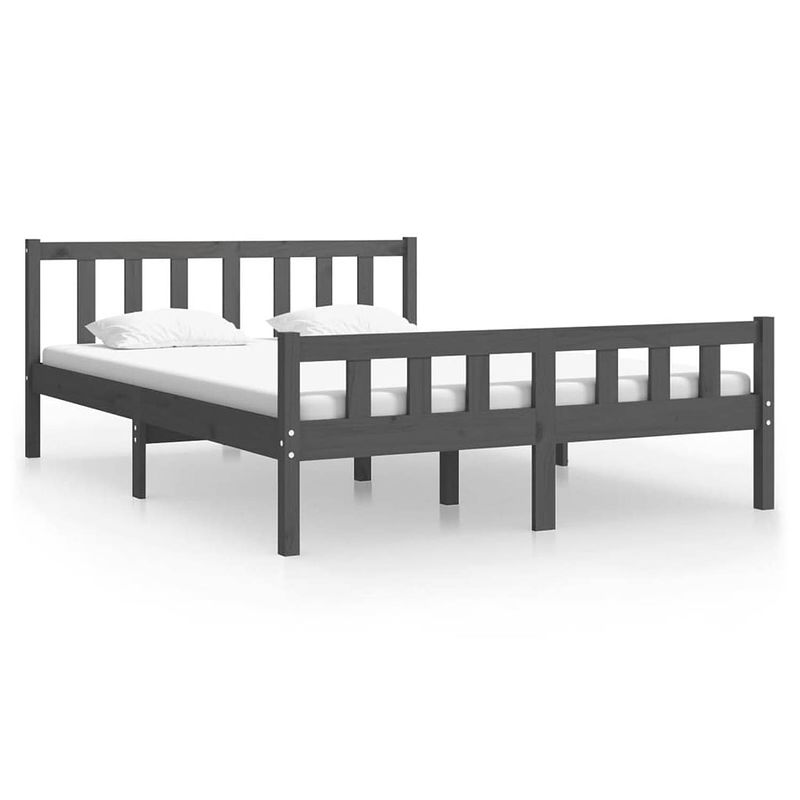 Foto van The living store bedframe massief hout grijs 140x190 cm - bed