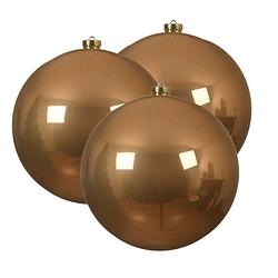 Foto van 3x stuks grote kunststof kerstballen toffee bruin 14 cm glans - kerstbal