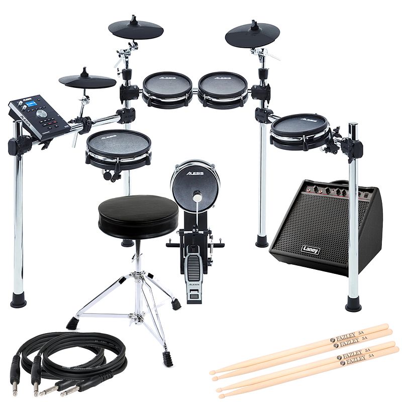 Foto van Alesis command mesh elektronisch drumstel + drumkruk + 2x stokken + versterker