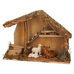 Foto van Complete kerststal met dieren beeldjes -h31 cm - hout/mos/polyresin - kerststallen