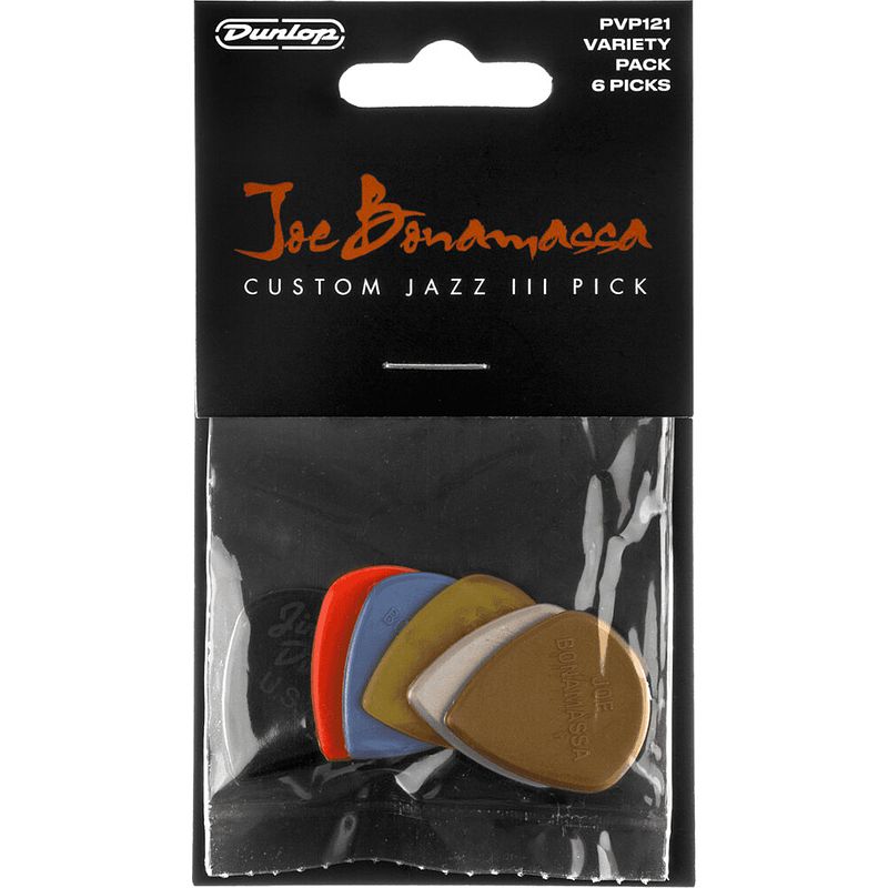 Foto van Dunlop pvp121 joe bonamassa custom jazz iii variety pack plectrumset (6 stuks)