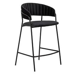 Foto van Giga meubel barstoel velvet - zwart - zithoogte 66cm - stoel turin