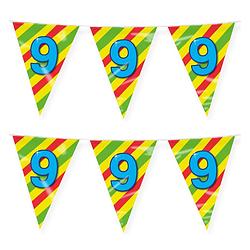 Foto van Paperdreams verjaardag 9 jaar thema vlaggetjes - 2x - feestversiering - 10m - folie - dubbelzijdig - vlaggenlijnen
