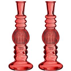 Foto van Ideas 4 seasons bloemenvaas florence - 2x - rood glas - ribbel - d8,5 x h23 cm - vazen