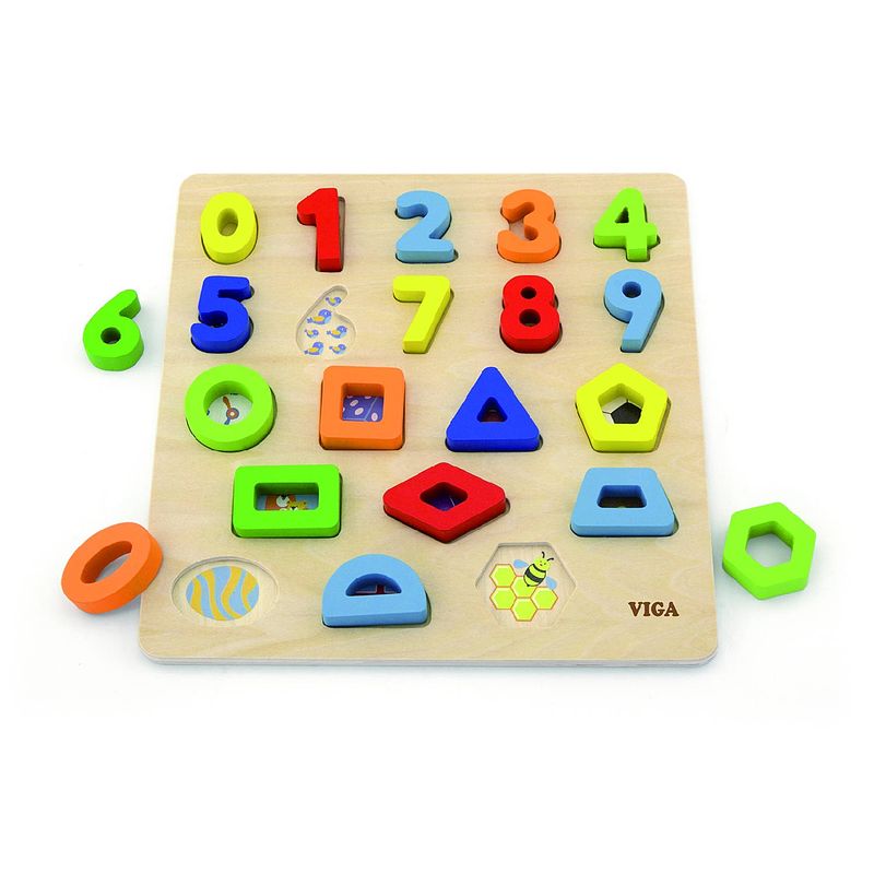 Foto van Viga toys houten leerpuzzel vormen en cijfers 30 cm