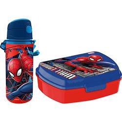 Foto van Marvel spiderman lunchbox set voor kinderen - 2-delig - blauw - kunststof/aluminium - lunchboxen