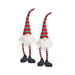 Foto van Set van 2x stuks pluche gnome/dwerg decoratie poppen/knuffels wit/rood/grijs 6 x 8 x 50 cm - kerstman pop