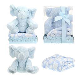 Foto van Toi toys geboorte olifant blauw met deken in kadobox