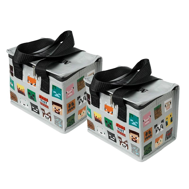 Foto van 2x stuks kleine lunch koeltas - minecraft print - 21 x 15 x 14 cm - 4,4 liter - koeltas