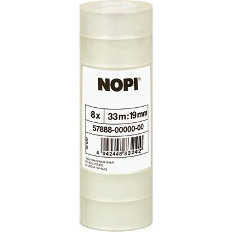 Foto van Nopi 57888-00000-00 57888-00000-00 plakband nopi transparant (l x b) 33 m x 19 mm 8 stuk(s)