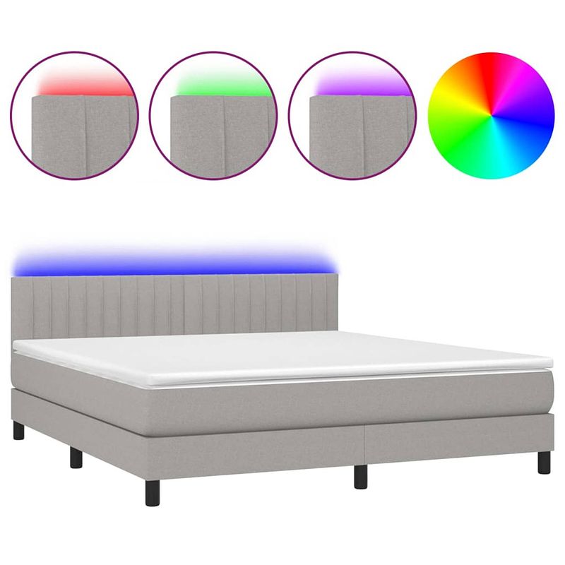 Foto van Vidaxl boxspring met matras en led stof lichtgrijs 180x200 cm