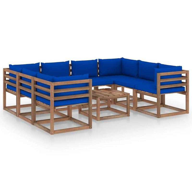 Foto van Vidaxl 9-delige loungeset met blauwe kussens