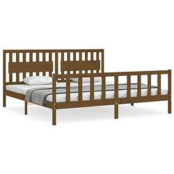 Foto van The living store massief grenenhouten bedframe - honingbruin - 205.5 x 205.5 x 100 cm