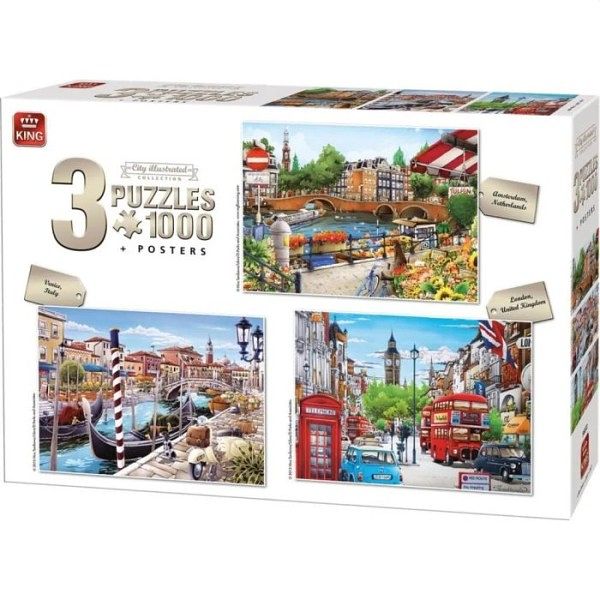 Foto van King puzzel city illustratie 3x1000 stukjes