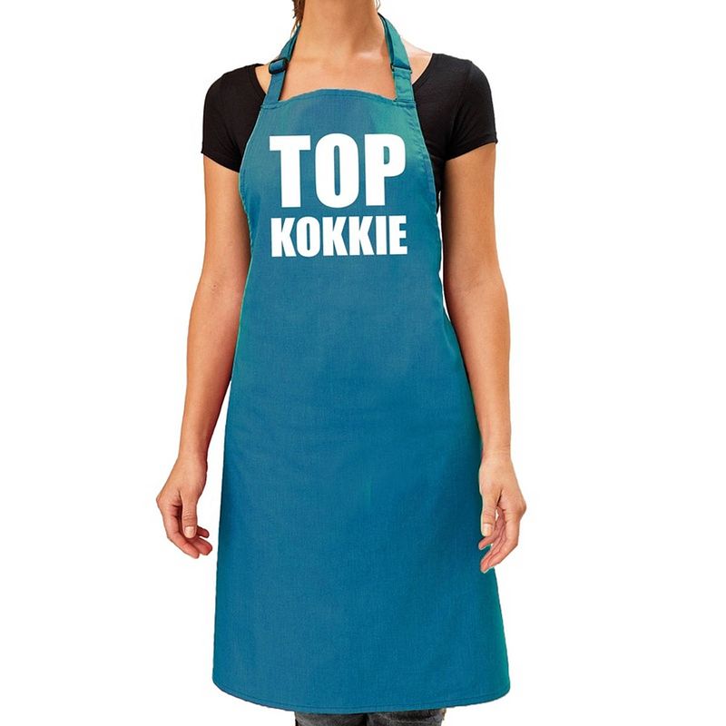 Foto van Bbq schort top kokkie turquoise blauw voor dames - feestschorten