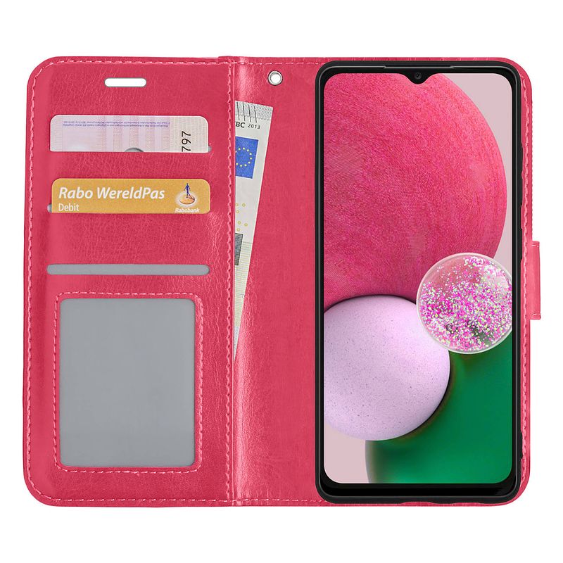 Foto van Basey samsung galaxy a13 5g hoesje book case kunstleer cover hoes - donkerroze