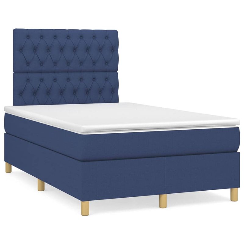 Foto van The living store boxspringbed - blauw - 203 x 120 x 118/128 cm - met verstelbaar hoofdbord - pocketvering matras -