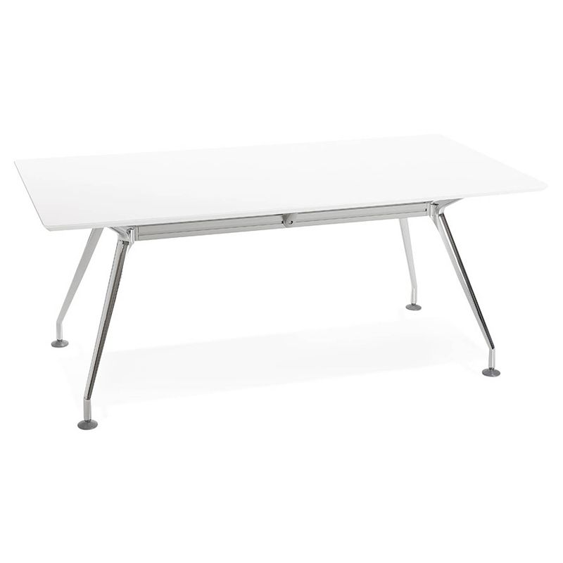 Foto van 24designs bureau stuart - l180 x b90 x h76 cm - wit mdf bureaublad - chromen onderstel