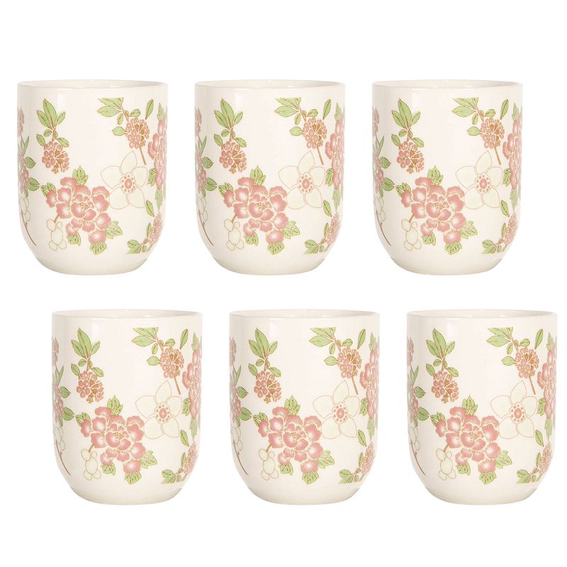 Foto van Haes deco - mokken set van 6 - ø 6x8 cm / 100 ml - met bloemen - mok