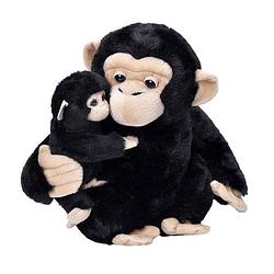Foto van Wild republic knuffel chimpansee 30 cm pluche zwart 2-delig