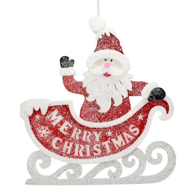 Foto van Peha hangfiguur kerstman in slee 44 x 40 cm rood/zilver/wit