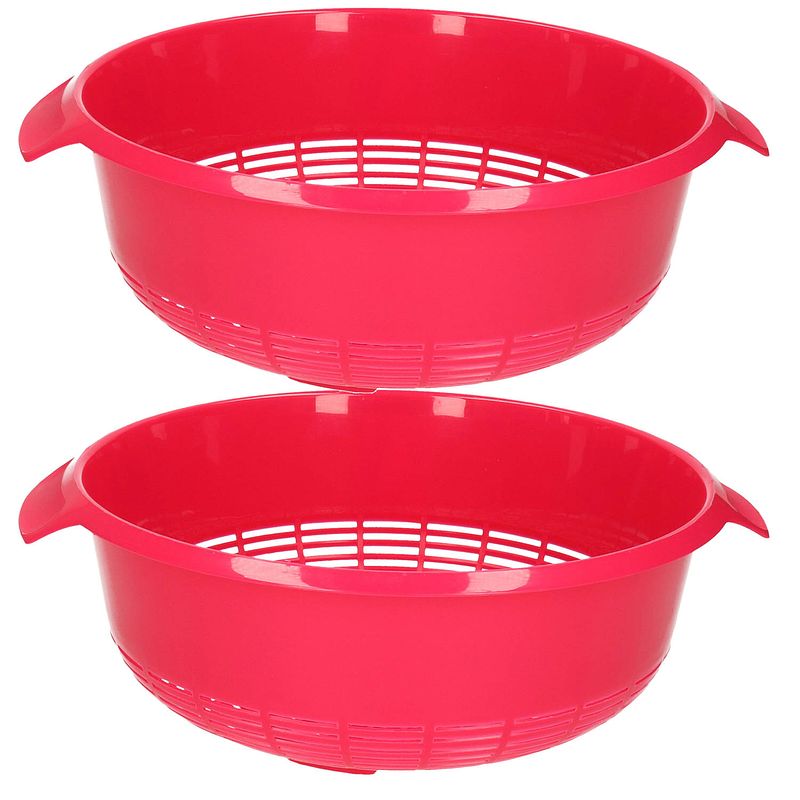 Foto van Forte plastics set van 2x stuks kunststof keuken vergiet van 27 x 10 cm roze - vergieten