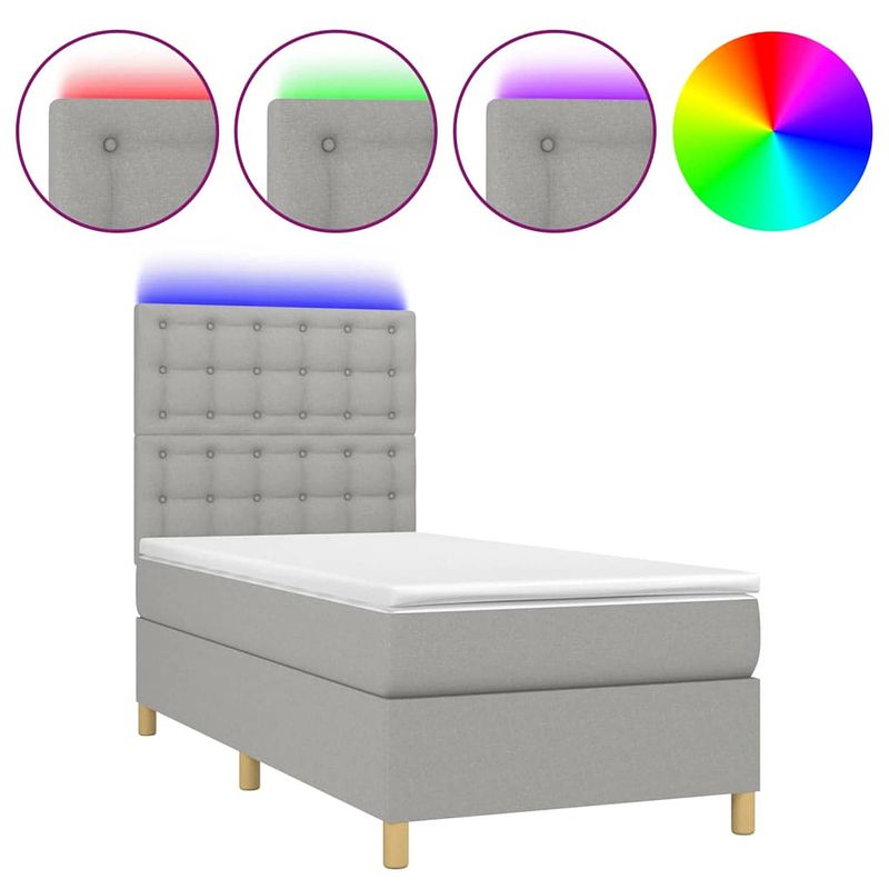 Foto van The living store boxspring bed - led - 203x90x128 cm - lichtgrijs - pocketvering matras - huidvriendelijk topmatras